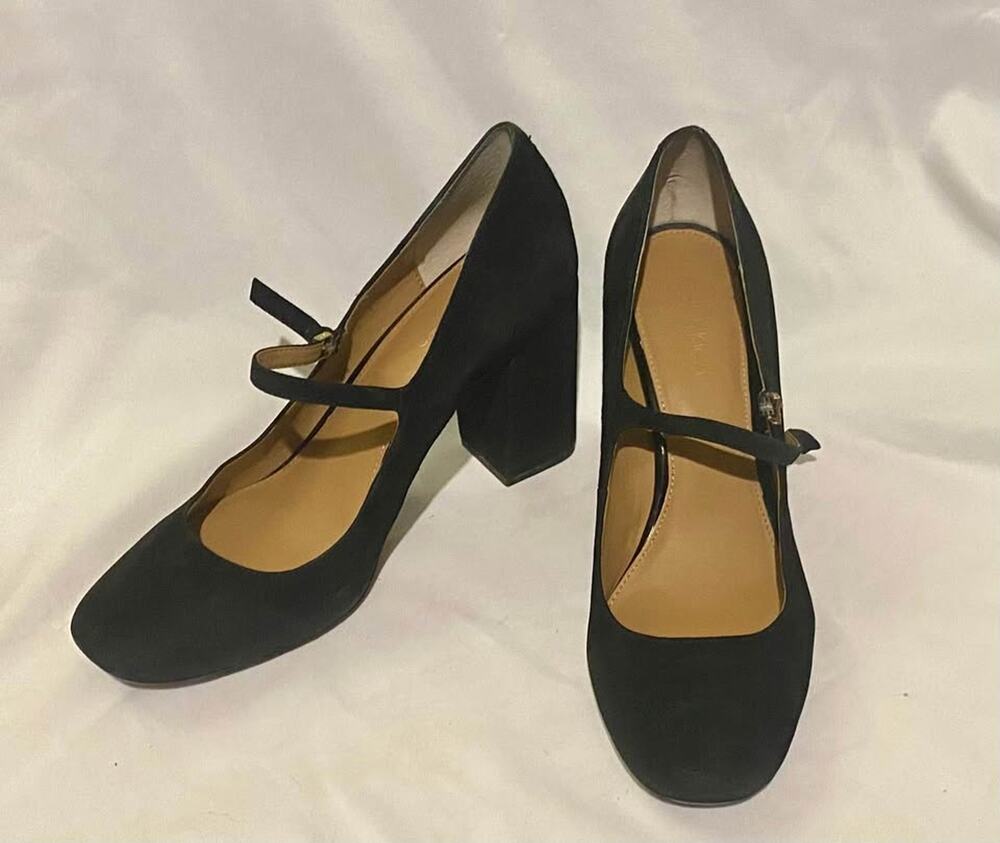 Calvin Klein Black Suede Mary Jane Block Heel Pumps Size 8